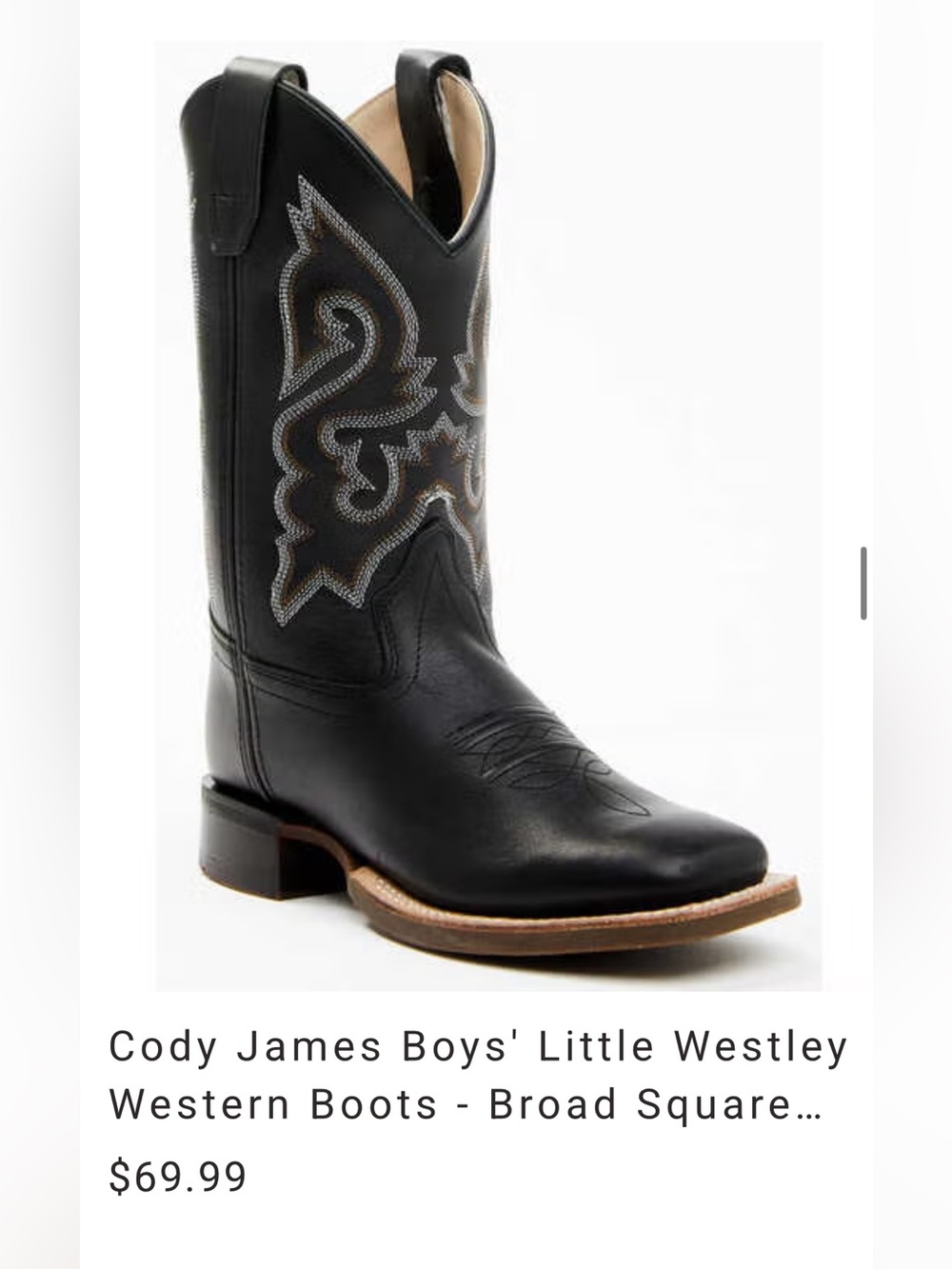 Kids Black Embroidered Western Cowboy Boots